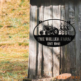 Personalized Farm Sign with Tractor Design - Custom Rustic Metal Plaque for Farmhouses - Established Date - Perfect