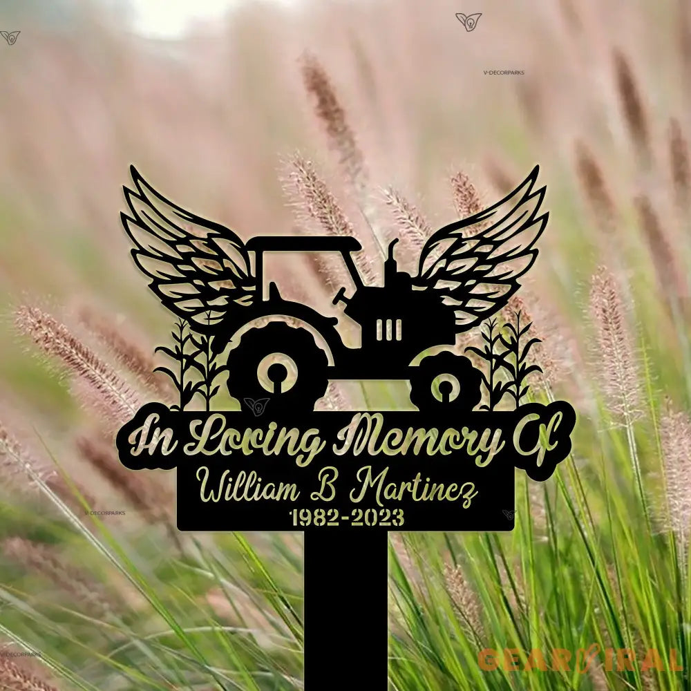 Personalized Farmer Memorial Cross - Tractor Garden Stake Metal Yard Art - Grave Marker Cemetery Decor - Farmer Dad