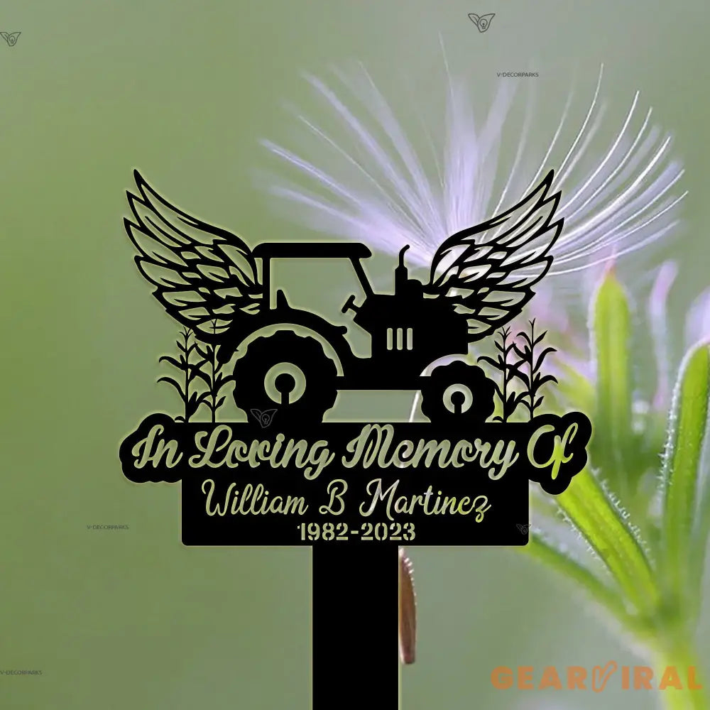 Personalized Farmer Memorial Cross - Tractor Garden Stake Metal Yard Art - Grave Marker Cemetery Decor - Farmer Dad