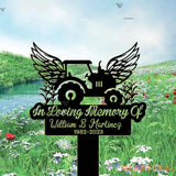 Personalized Farmer Memorial Cross - Tractor Garden Stake Metal Yard Art - Grave Marker Cemetery Decor - Farmer Dad