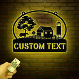Personalized Farmhouse Metal Sign with Led Lights Custom Metal Farm Wall Art Farm Name sign Metal Barn Sign Farmer Gift