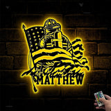 Personalized Firefighter American Flag Metal Sign with Led Lights - Father's Day Gift for Fireman - Birthday Retirement Gift for Dad Husband | GearViral