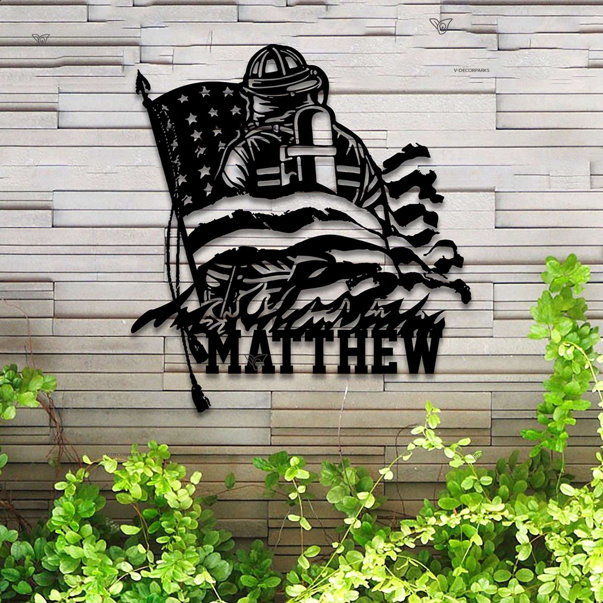 Personalized Firefighter American Flag Metal Sign with Led Lights - Father's Day Gift for Fireman - Birthday Retirement Gift for Dad Husband | GearViral