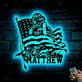 Personalized Firefighter American Flag Metal Sign with Led Lights - Father's Day Gift for Fireman - Birthday Retirement Gift for Dad Husband | GearViral