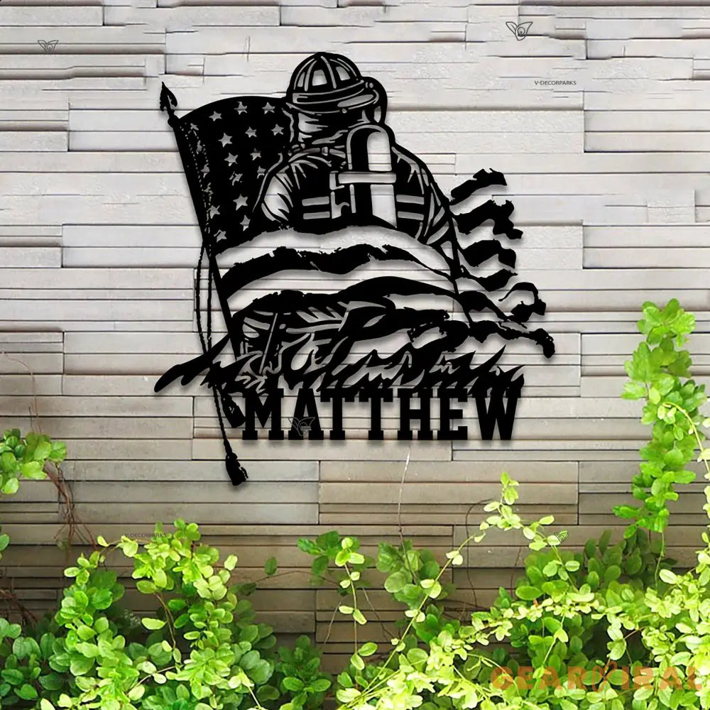 Personalized Firefighter American Flag Metal Sign with Led Lights - Father’s Day Gift for Fireman - Birthday Retirement