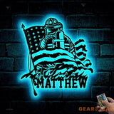 Personalized Firefighter American Flag Metal Sign with Led Lights - Father’s Day Gift for Fireman - Birthday Retirement