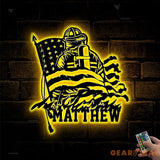 Personalized Firefighter American Flag Metal Sign with Led Lights - Father’s Day Gift for Fireman - Birthday Retirement