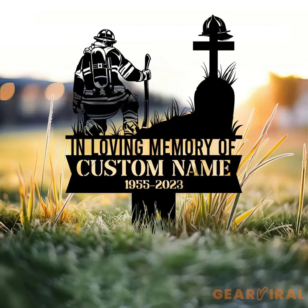 Personalized Firefighter Kneeling Memorial Stake Garden Metal Stake Fireman Memorial Sympathy Gift Outdoor Grave Marker