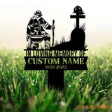 Personalized Firefighter Kneeling Memorial Stake Garden Metal Stake Fireman Memorial Sympathy Gift Outdoor Grave Marker