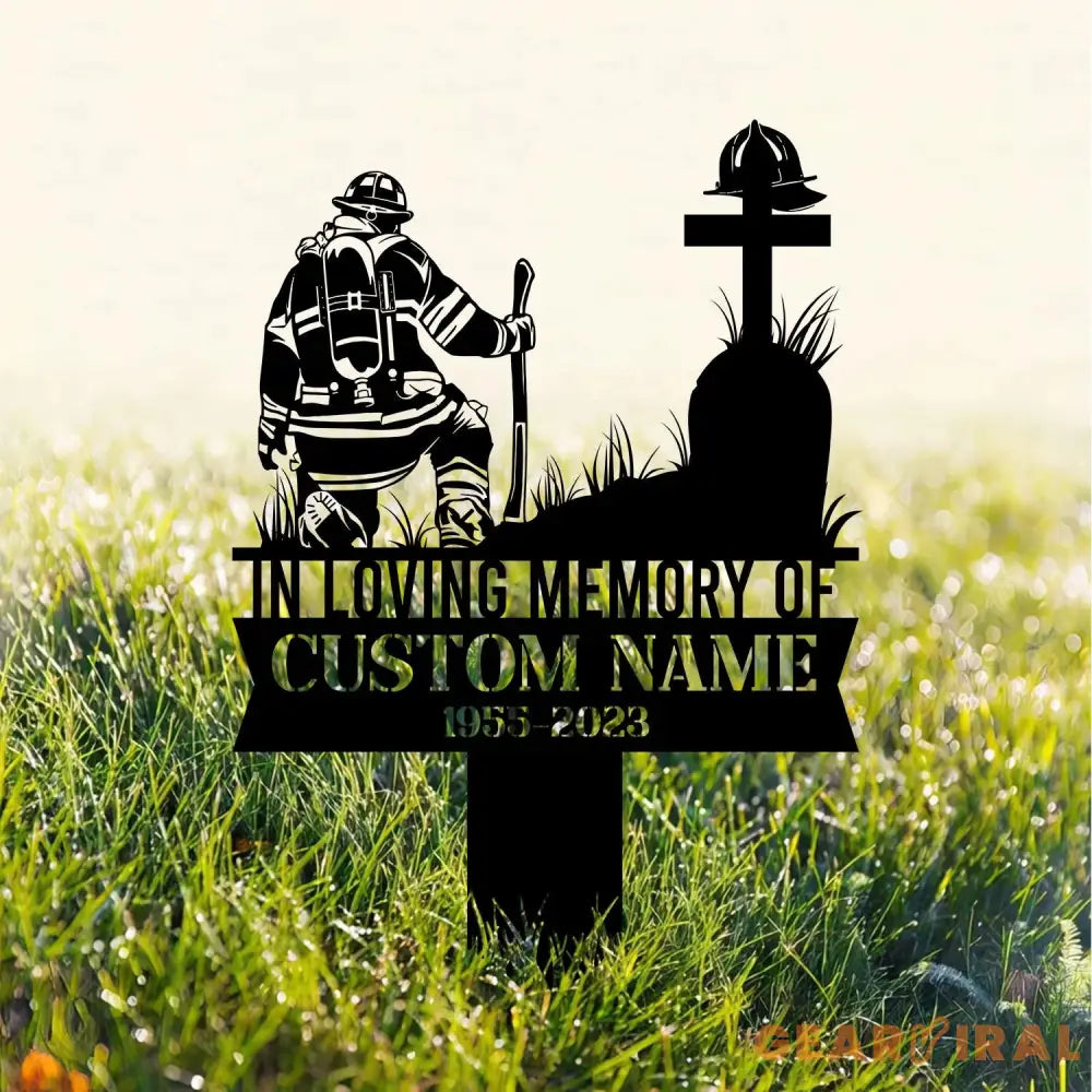 Personalized Firefighter Kneeling Memorial Stake Garden Metal Stake Fireman Memorial Sympathy Gift Outdoor Grave Marker