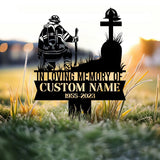 Personalized Firefighter Kneeling Memorial Stake, Garden Metal Stake, Fireman Memorial, Sympathy Gift, Outdoor Grave Marker, Remembrance Stake