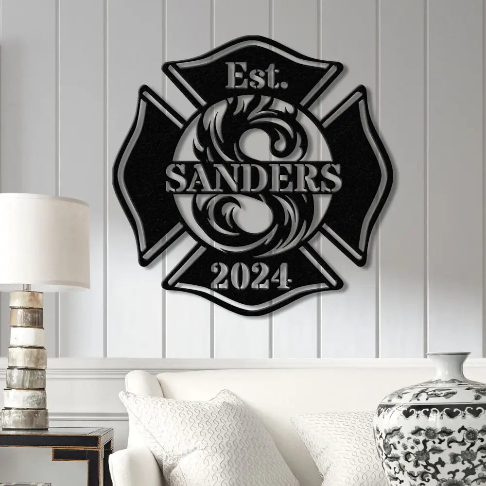 Personalized Firefighter Sign - Custom Metal Maltese Cross Firefighter Gift for Him Fireman Gift for Dad Unique