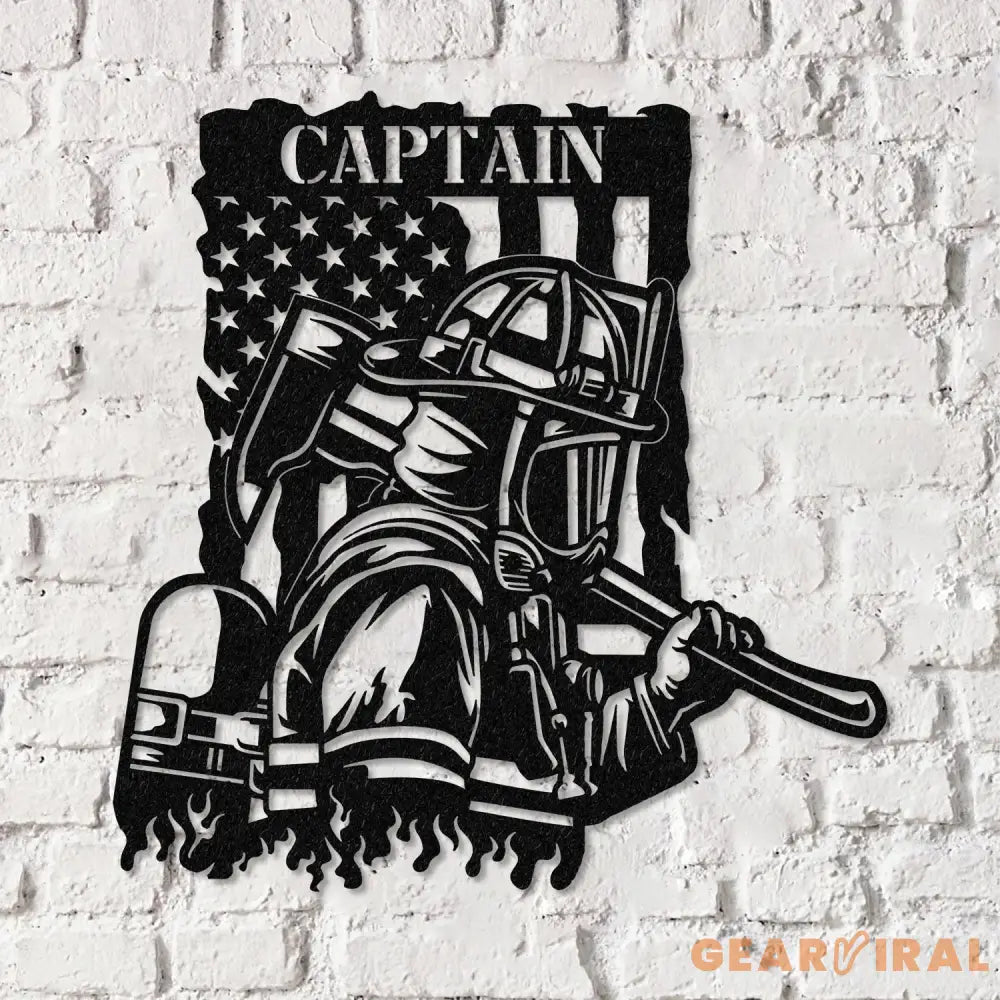 Personalized Firefighter US Flag Metal Wall Art LED Light Firewoman Appreciation Gift Fire Department Name Number Laser