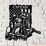 Personalized Firefighter US Flag Metal Wall Art LED Light Firewoman Appreciation Gift Fire Department Name Number Laser