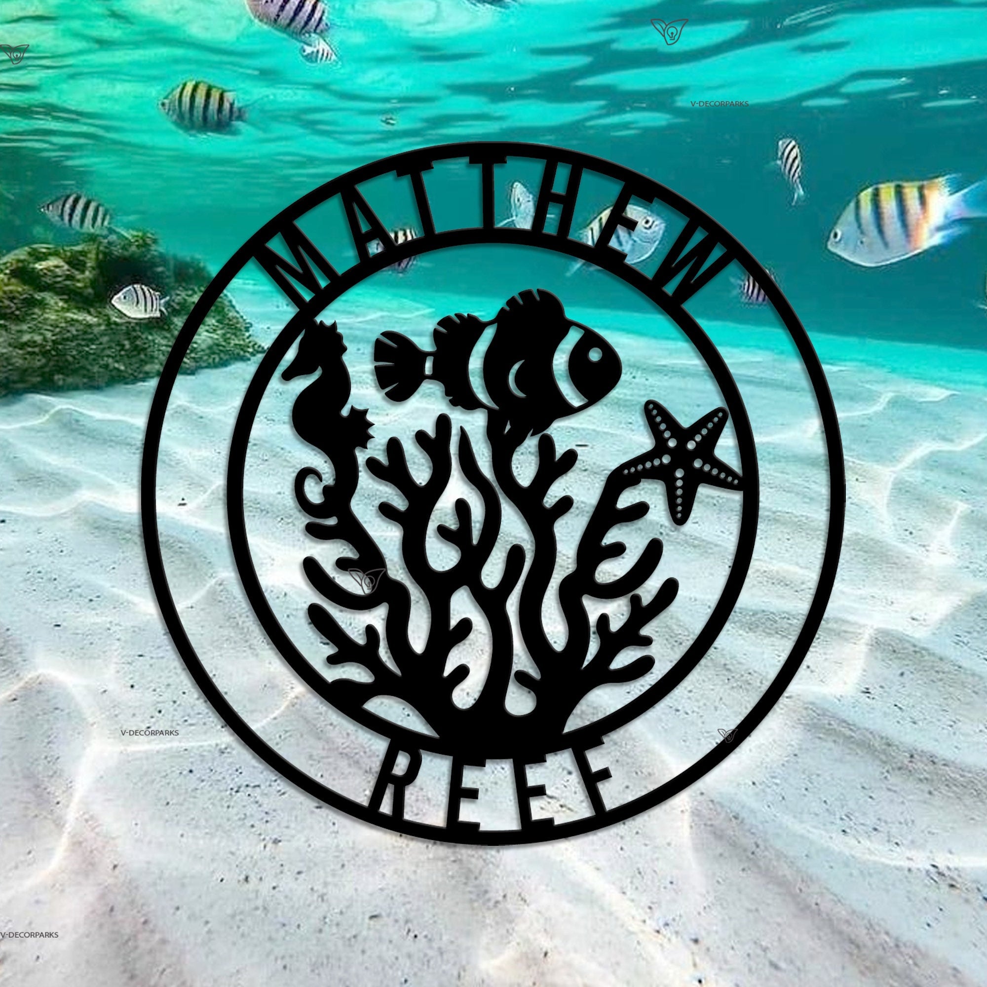 Personalized Fish Reef Name Sign Home Decor - Custom Aquarium Reef Metal Wall Art LED Light - Fish Reef Decor & Gifts - Reef Lover Gifts | GearViral