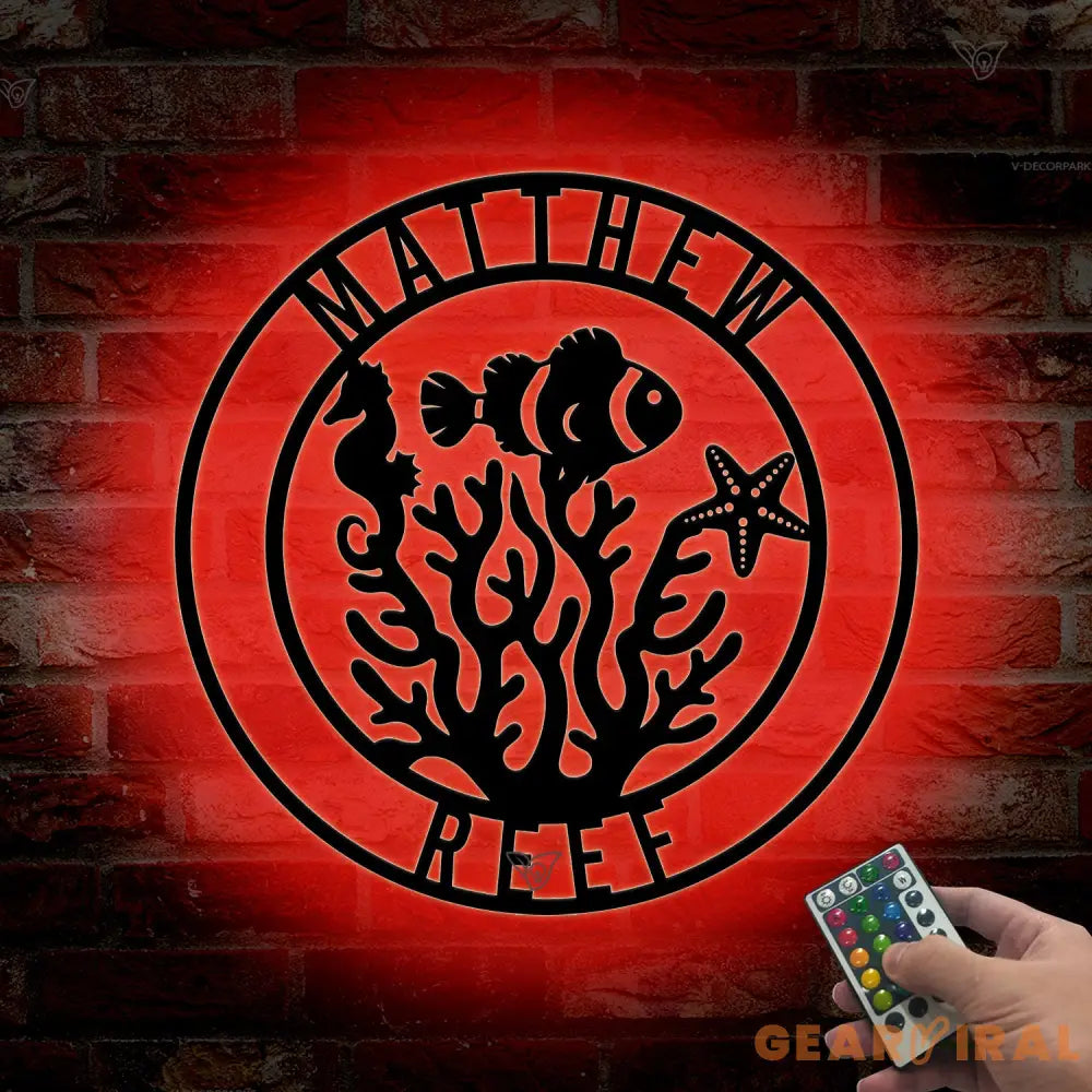Personalized Fish Reef Name Sign Home Decor - Custom Aquarium Reef Metal Wall Art LED Light - Fish Reef Decor & Gifts