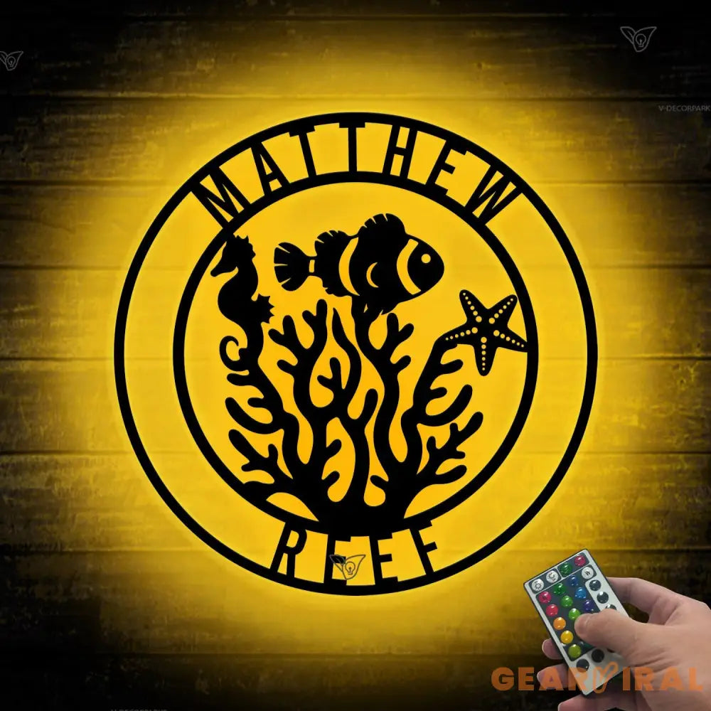 Personalized Fish Reef Name Sign Home Decor - Custom Aquarium Reef Metal Wall Art LED Light - Fish Reef Decor & Gifts