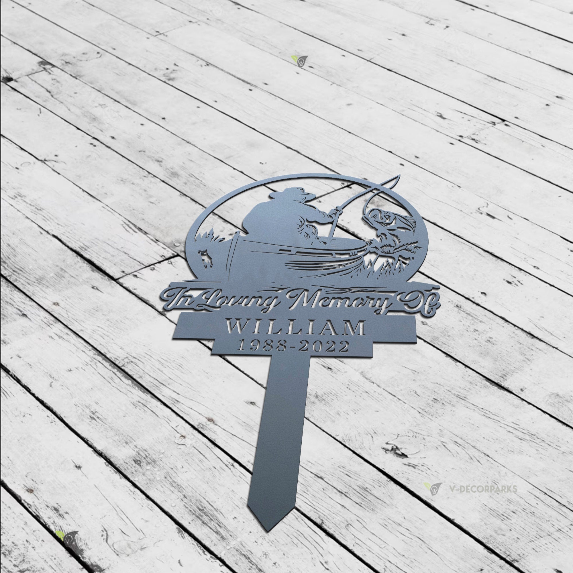 Personalized Fisherman Memorial Stake Metal - Fisher Memorial Gift - Custom Fishing Memorial - Dad Loss Sympathy Sign | GearViral