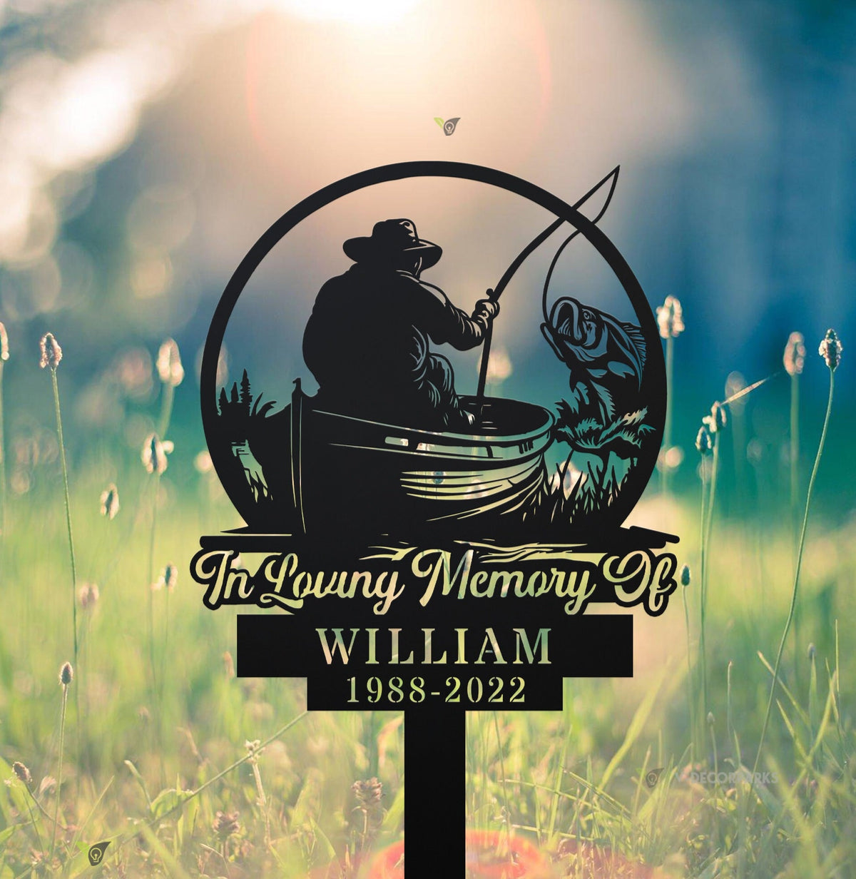 Personalized Fisherman Memorial Stake Metal - Fisher Memorial Gift - Custom Fishing Memorial - Dad Loss Sympathy Sign | GearViral