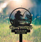Personalized Fisherman Memorial Stake Metal - Fisher Memorial Gift - Custom Fishing Memorial - Dad Loss Sympathy Sign | GearViral
