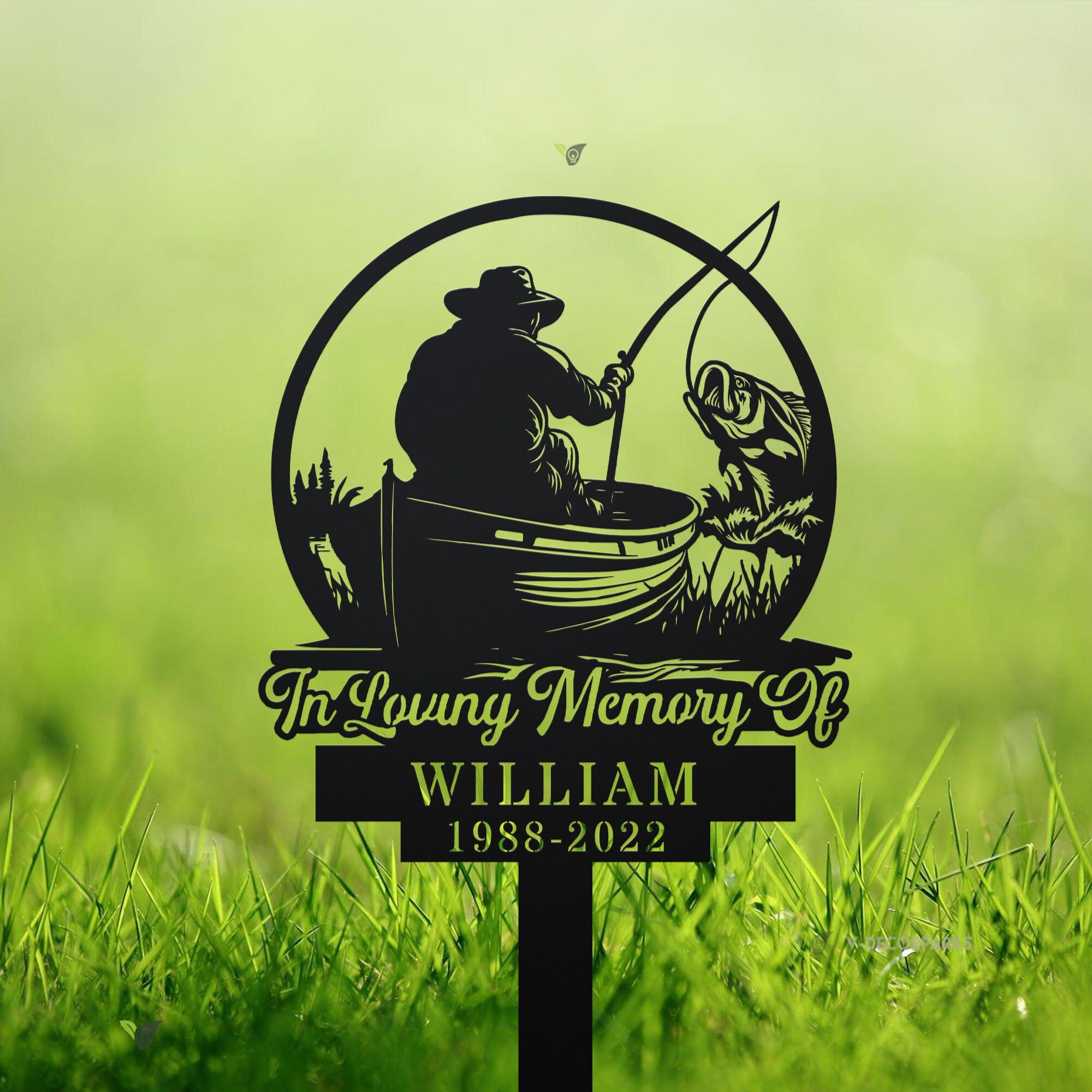Personalized Fisherman Memorial Stake Metal - Fisher Memorial Gift - Custom Fishing Memorial - Dad Loss Sympathy Sign | GearViral