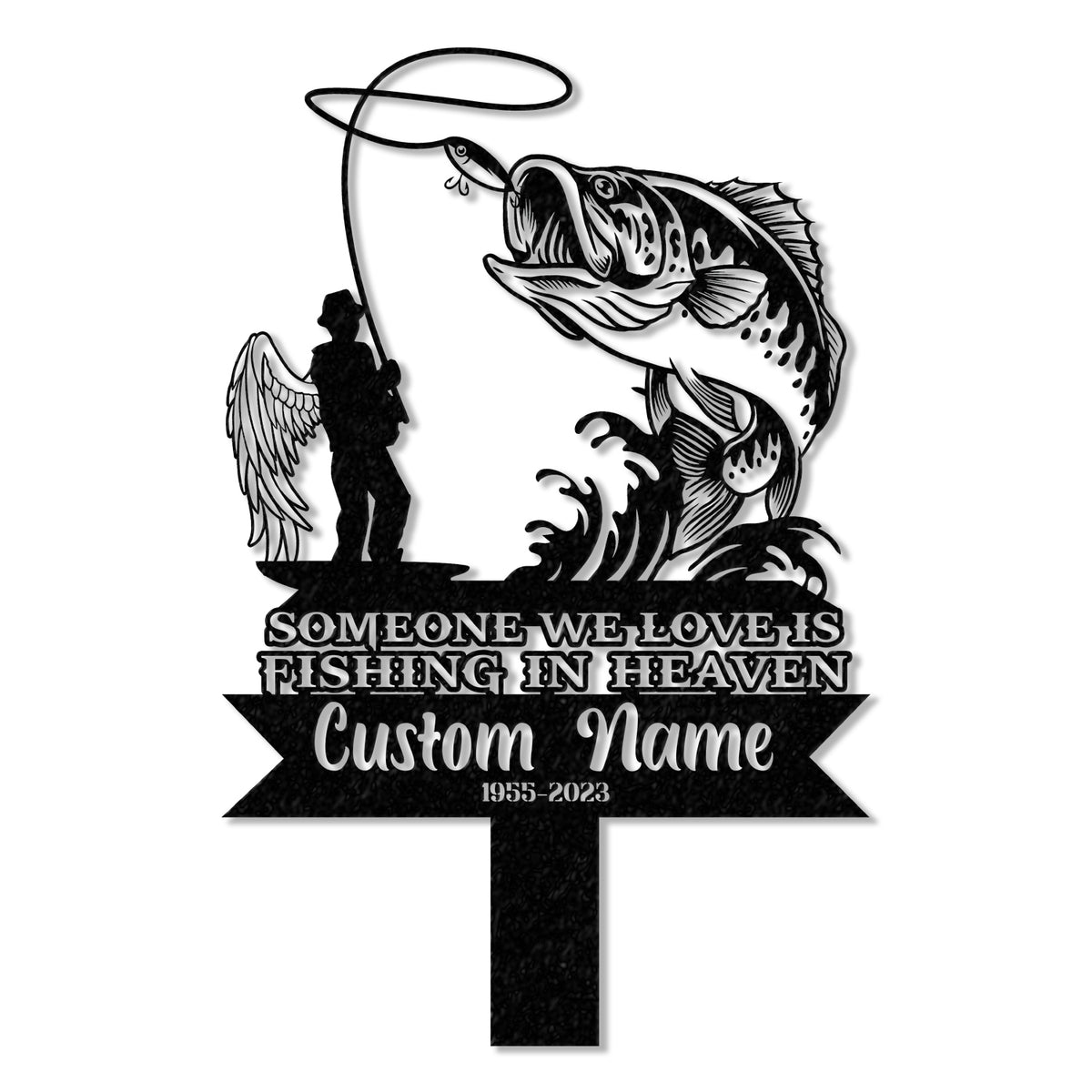 Personalized Fishing In Heaven Memorial Stake Metal, Fisherman Memorial Gift, Fishing Dad Sympathy, Grave Marker - Gearviral