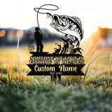 Personalized Fishing In Heaven Memorial Stake Metal, Fisherman Memorial Gift, Fishing Dad Sympathy, Grave Marker - Gearviral