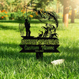 Personalized Fishing In Heaven Memorial Stake Metal, Fisherman Memorial Gift, Fishing Dad Sympathy, Grave Marker - Gearviral