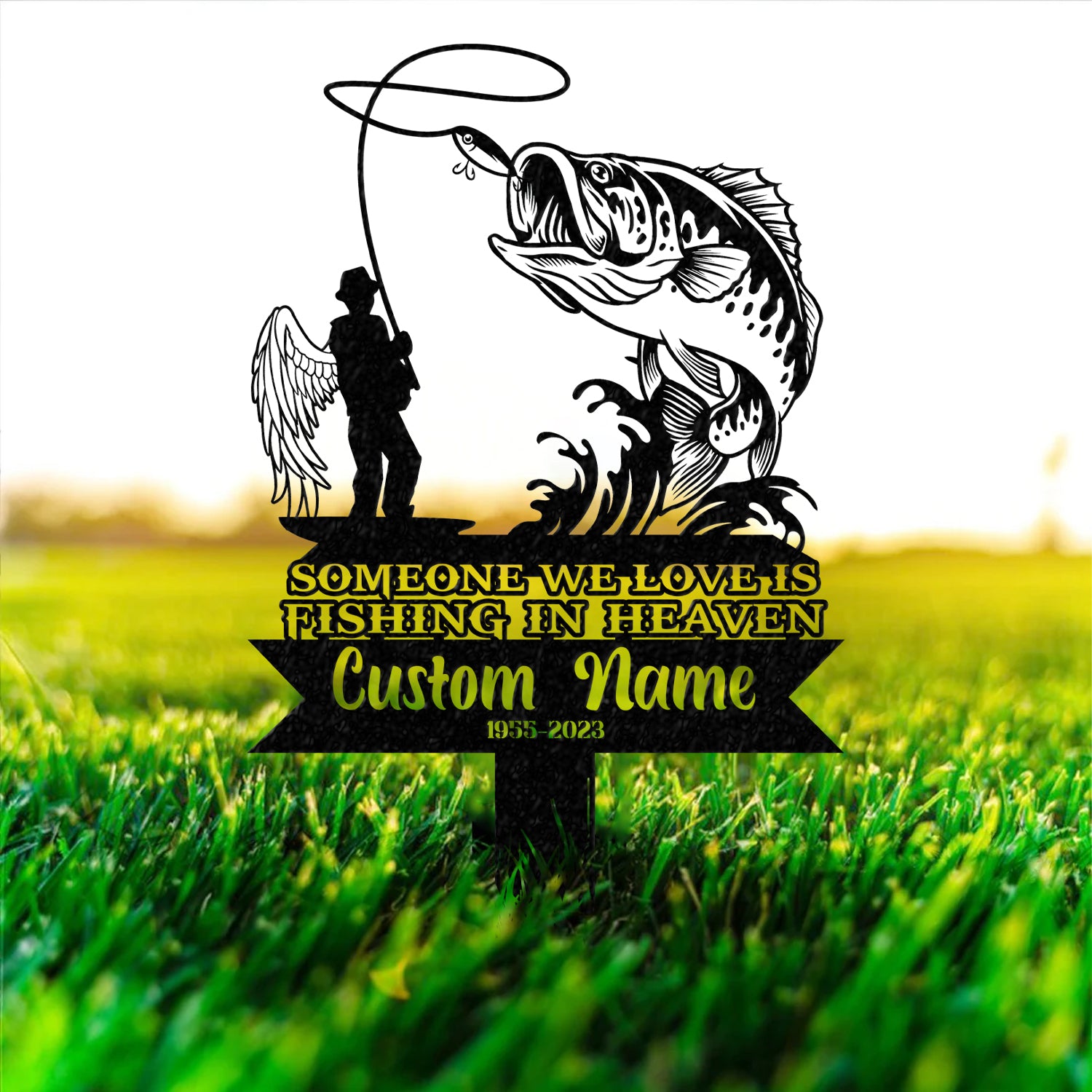 Personalized Fishing In Heaven Memorial Stake Metal, Fisherman Memorial Gift, Fishing Dad Sympathy, Grave Marker - Gearviral