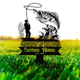 Personalized Fishing In Heaven Memorial Stake Metal, Fisherman Memorial Gift, Fishing Dad Sympathy, Grave Marker - Gearviral