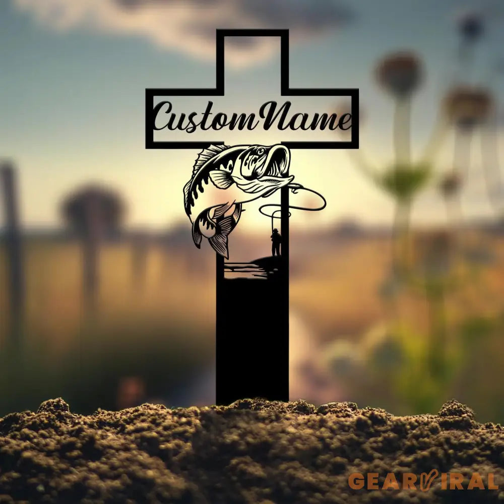 Personalized Fishing Memorial Cross Stake Metal Outdoor Garden Decor Fisherman Memorial Gift Fishing Dad Sympathy Grave
