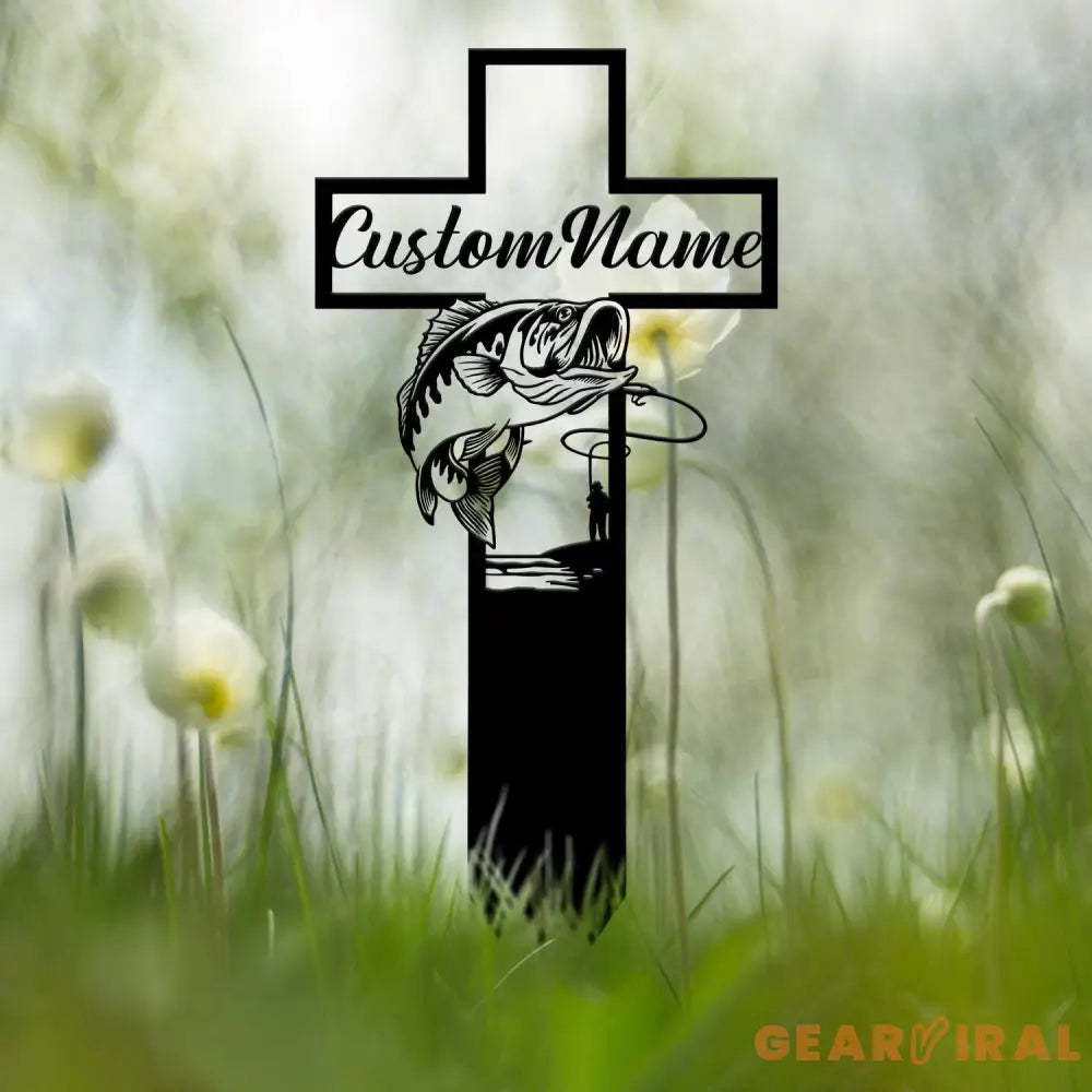 Personalized Fishing Memorial Cross Stake Metal Outdoor Garden Decor Fisherman Memorial Gift Fishing Dad Sympathy Grave