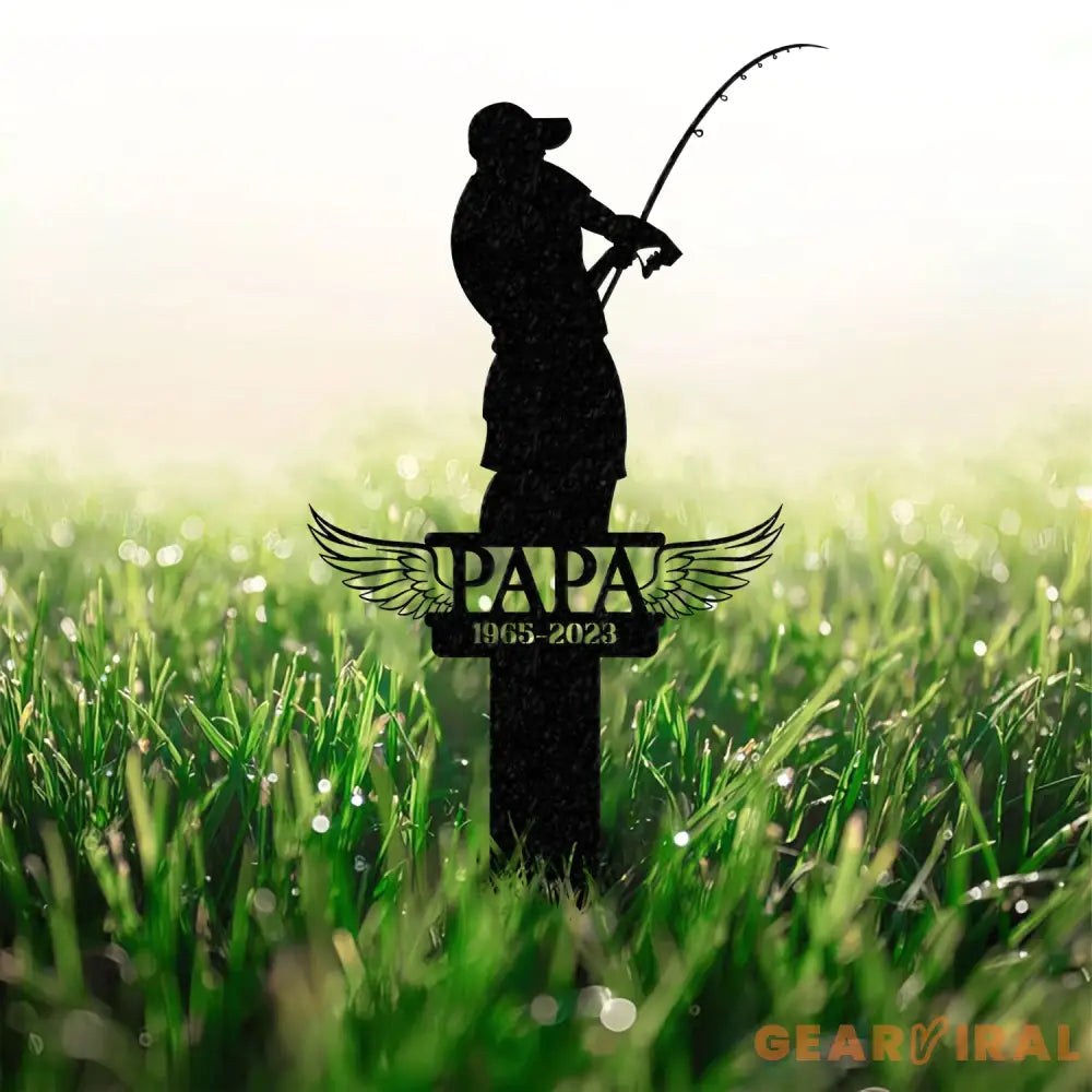 Personalized Fishing Memorial Stake Metal Fisherman Memorial Gift Fishing Dad Sympathy Grave Marker Vs2 - Gearviral