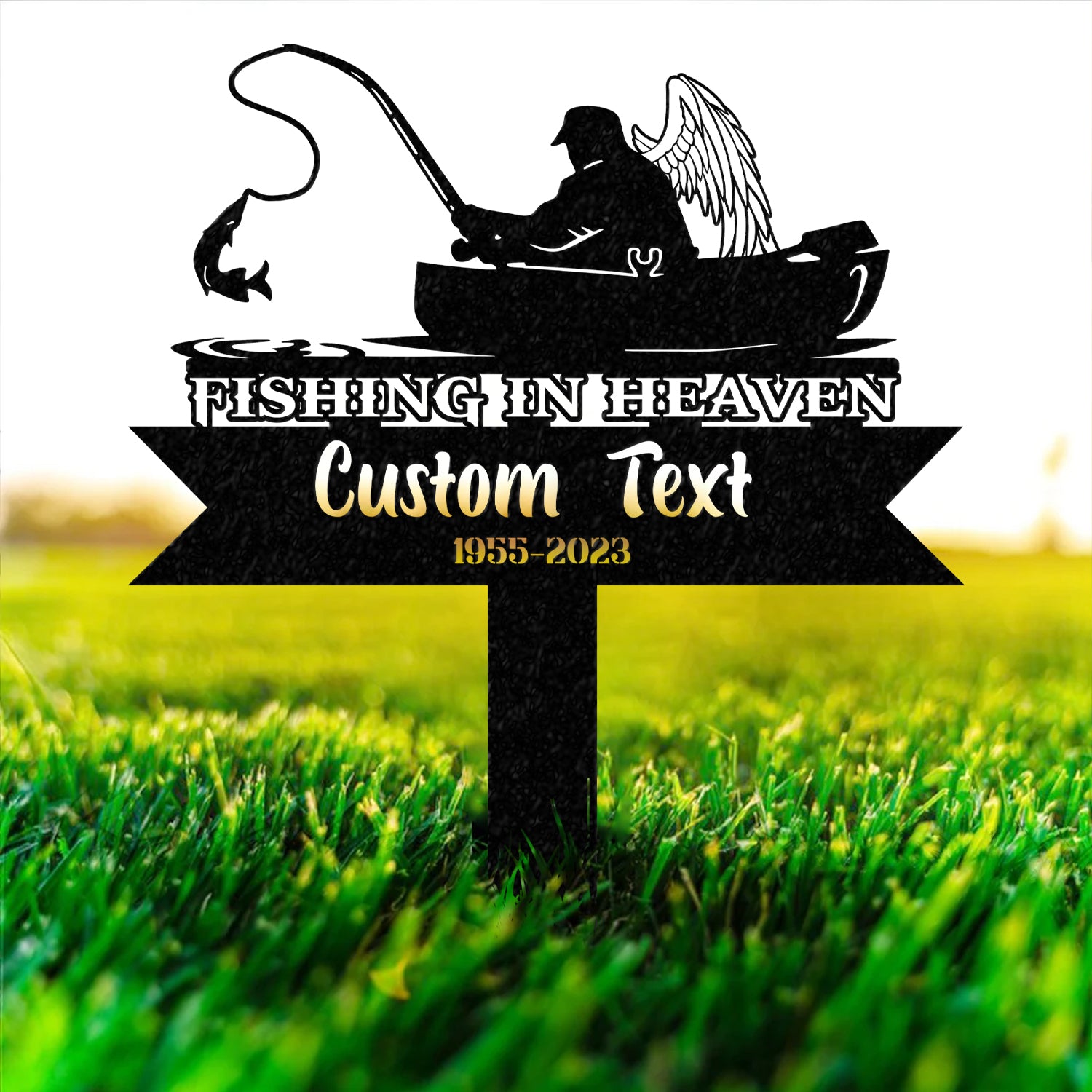 Personalized Fishing Memorial Stake Metal, Fisherman Memorial Gift, Fishing Dad Sympathy, Grave Marker - Gearviral