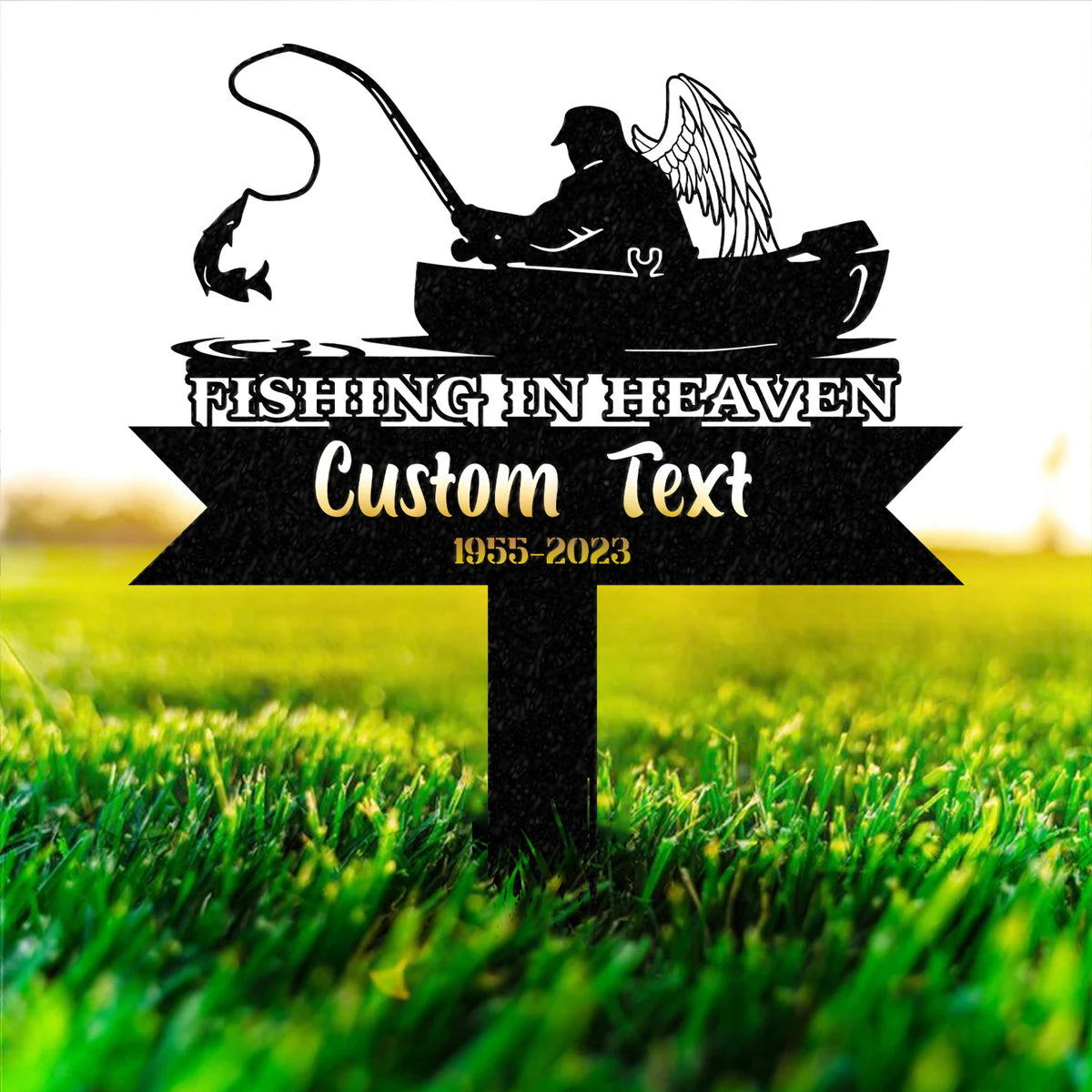 Personalized Fishing Memorial Stake Metal, Fisherman Memorial Gift, Fishing Dad Sympathy, Grave Marker - Gearviral