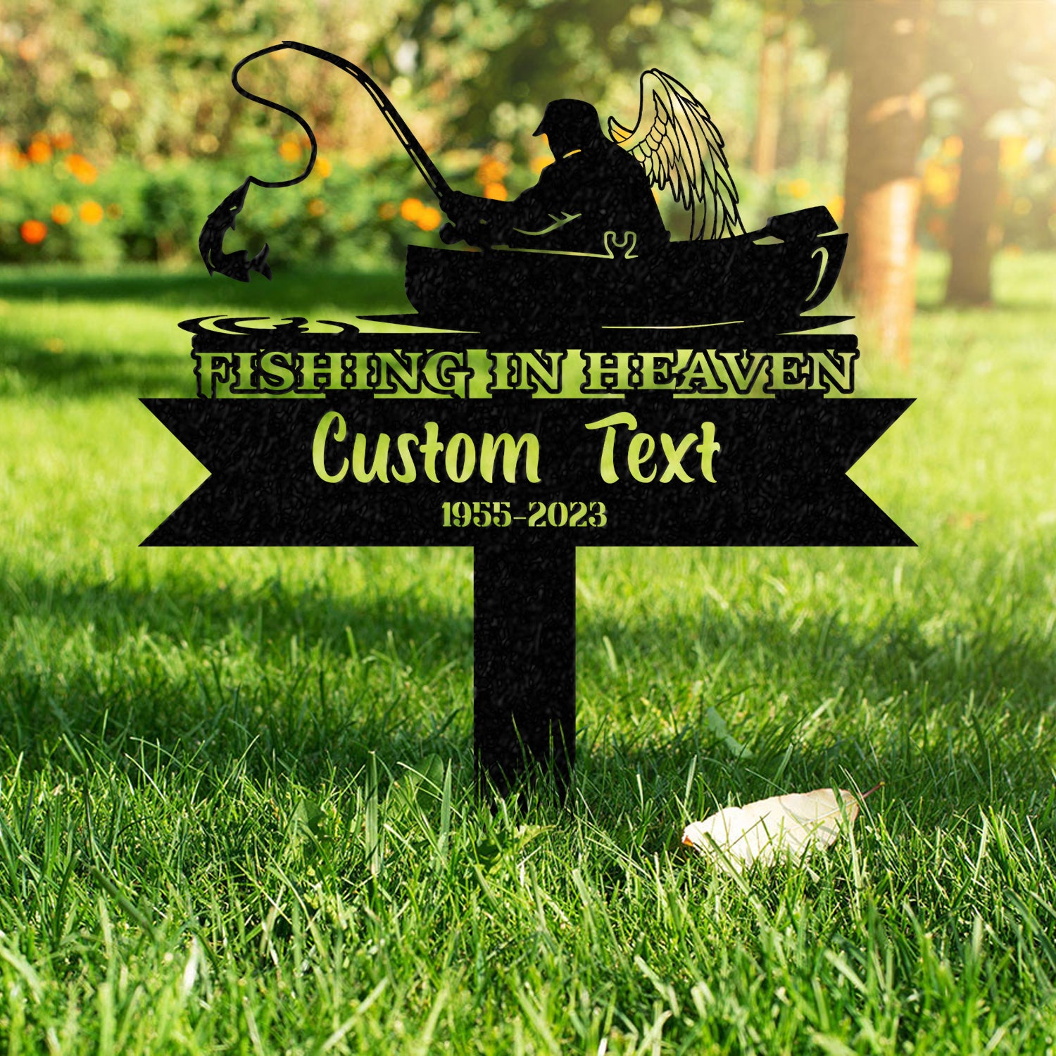 Personalized Fishing Memorial Stake Metal, Fisherman Memorial Gift, Fishing Dad Sympathy, Grave Marker - Gearviral
