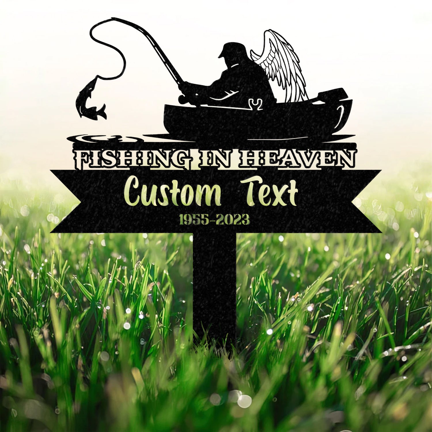 Personalized Fishing Memorial Stake Metal, Fisherman Memorial Gift, Fishing Dad Sympathy, Grave Marker - Gearviral