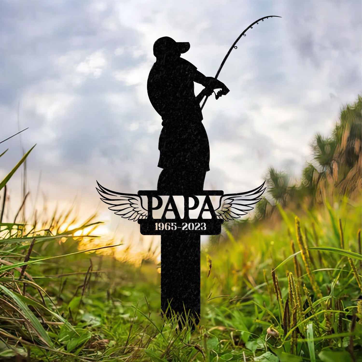 Personalized Fishing Memorial Stake Metal, Fisherman Memorial Gift, Fishing Dad Sympathy, Grave Marker Vs2 - Gearviral
