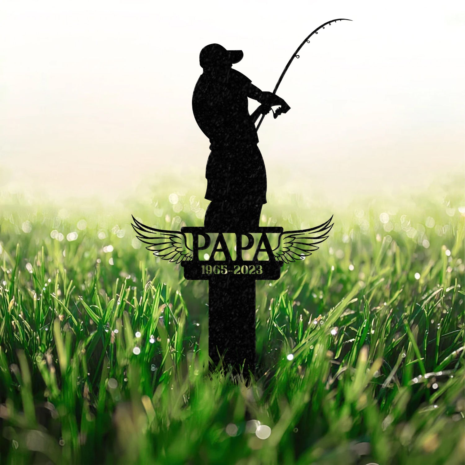 Personalized Fishing Memorial Stake Metal, Fisherman Memorial Gift, Fishing Dad Sympathy, Grave Marker Vs2 - Gearviral