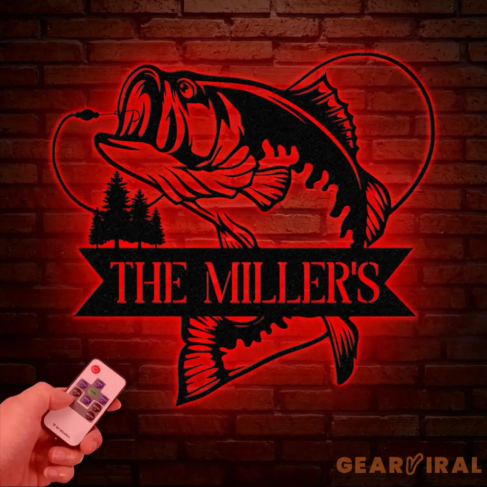 Personalized Fishing Metal Sign Custom Bass Fish LED Wall Art Outdoor Fishing Cabin Decor Fisherman Name Sign Gift for