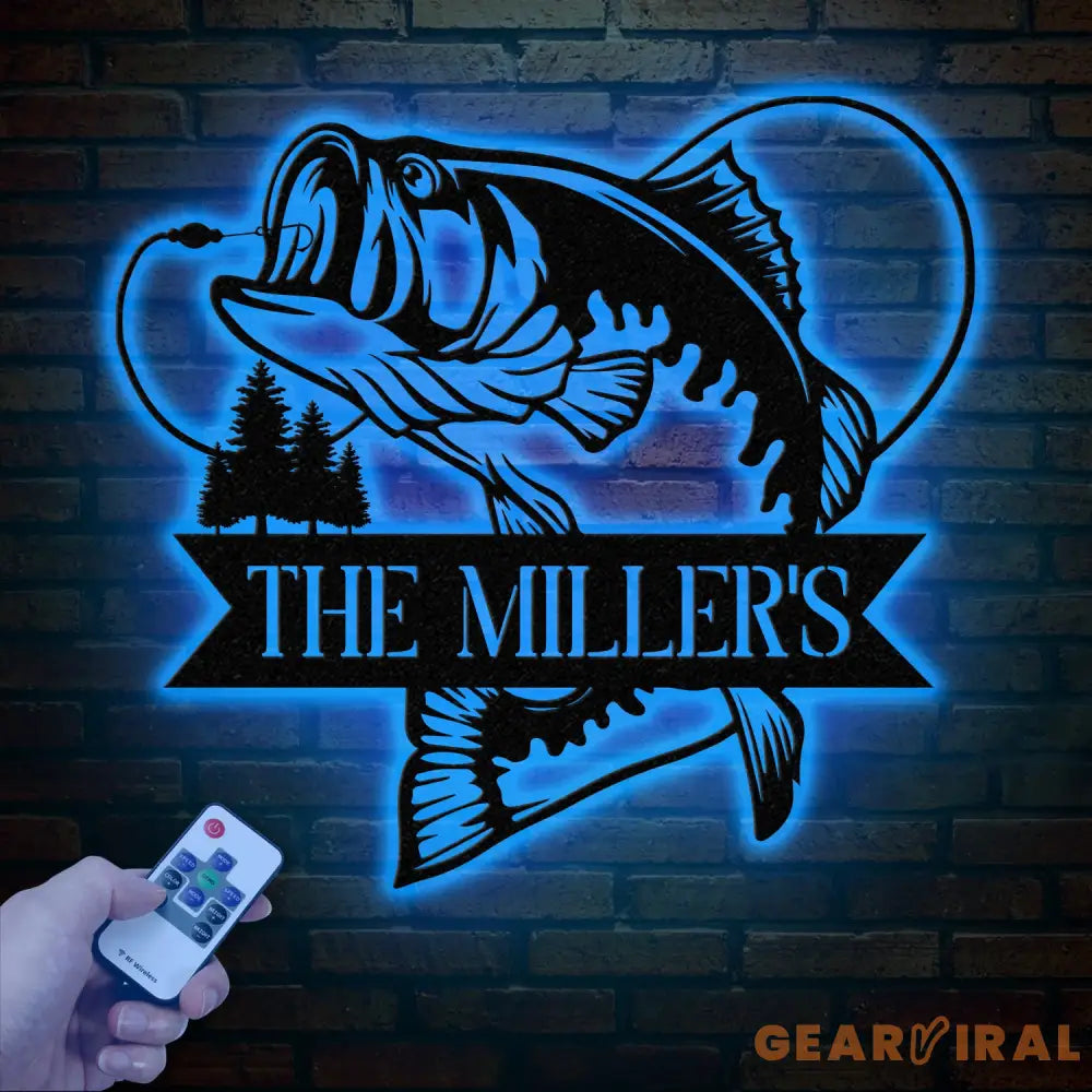 Personalized Fishing Metal Sign Custom Bass Fish LED Wall Art Outdoor Fishing Cabin Decor Fisherman Name Sign Gift for