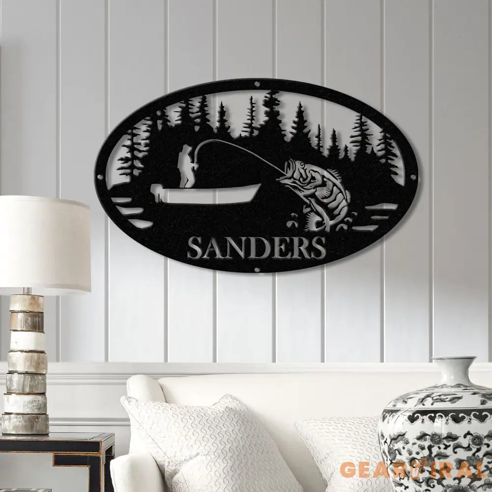 Personalized Fishing Metal Sign Custom Bass Fish LED Wall Art Outdoor Fishing Cabin Decor Fisherman Name Sign Gift for