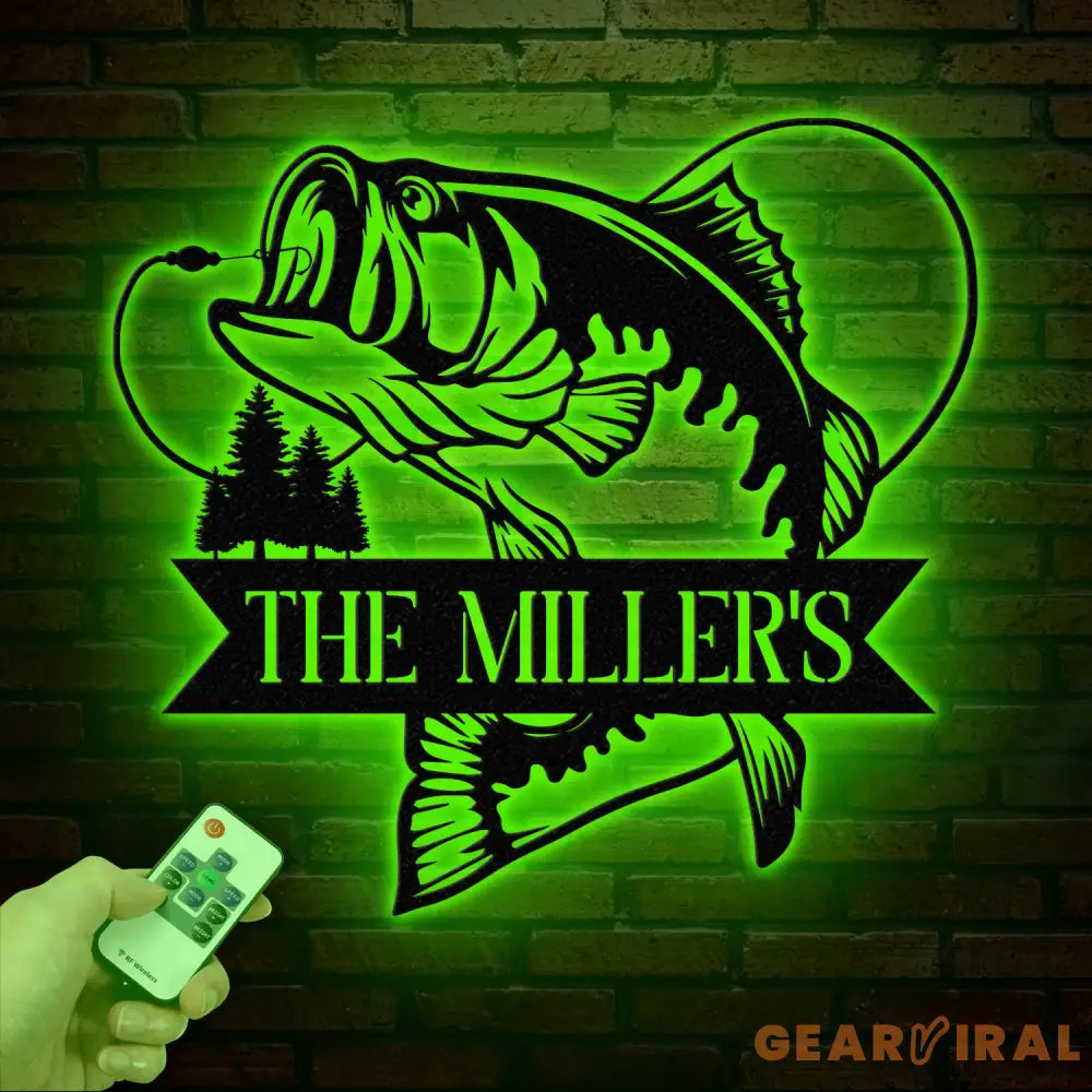 Personalized Fishing Metal Sign Custom Bass Fish LED Wall Art Outdoor Fishing Cabin Decor Fisherman Name Sign Gift for