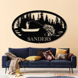 Personalized Fishing Metal Sign Custom Bass Fish LED Wall Art Outdoor Fishing Cabin Decor Fisherman Name Sign Gift for