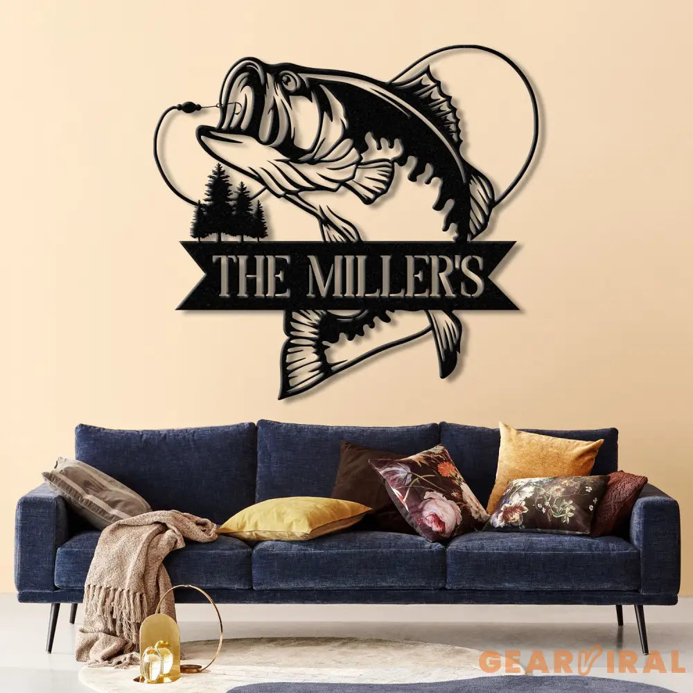 Personalized Fishing Metal Sign Custom Bass Fish LED Wall Art Outdoor Fishing Cabin Decor Fisherman Name Sign Gift for