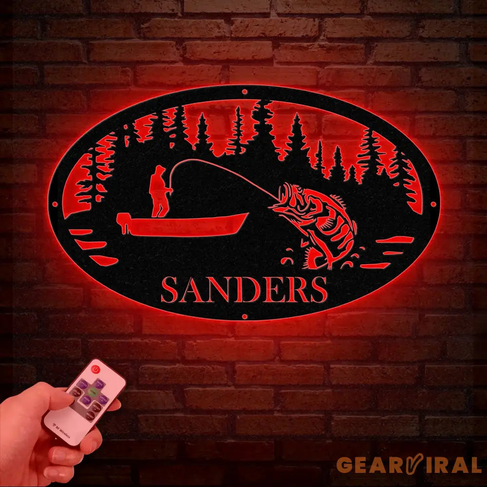 Personalized Fishing Metal Sign Custom Bass Fish LED Wall Art Outdoor Fishing Cabin Decor Fisherman Name Sign Gift for