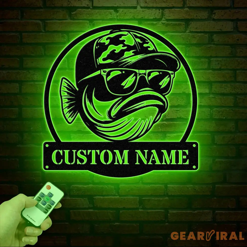 Personalized Fishing Metal Sign Custom Funny Bass Fish LED Wall Art Outdoor Fishing Cabin Decor Fisherman Name Sign