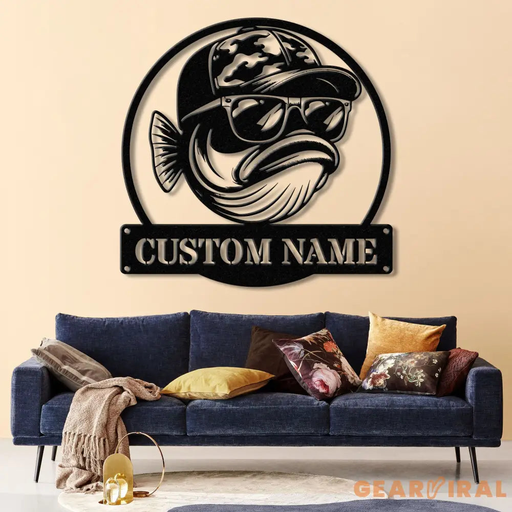 Personalized Fishing Metal Sign Custom Funny Bass Fish LED Wall Art Outdoor Fishing Cabin Decor Fisherman Name Sign