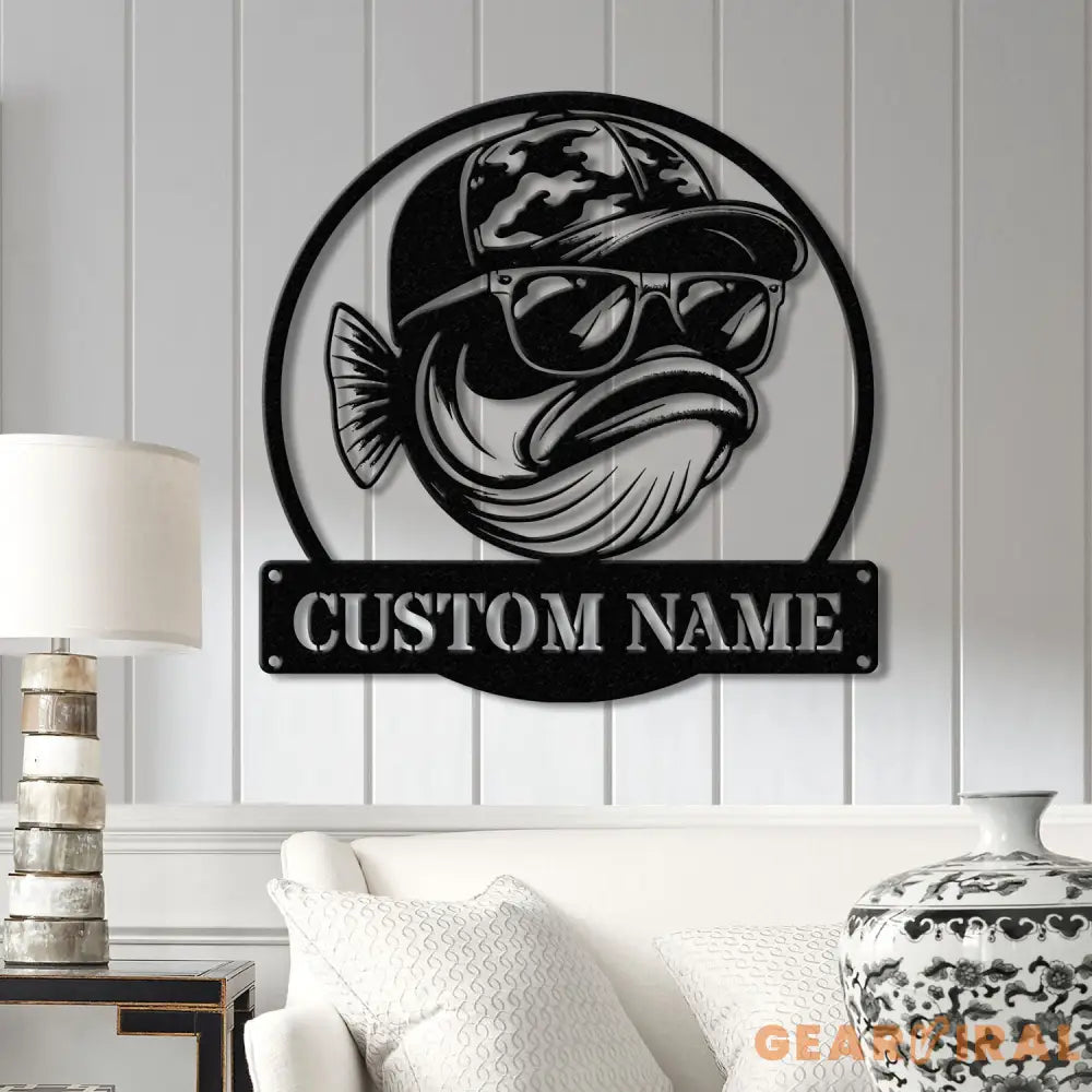 Personalized Fishing Metal Sign Custom Funny Bass Fish LED Wall Art Outdoor Fishing Cabin Decor Fisherman Name Sign