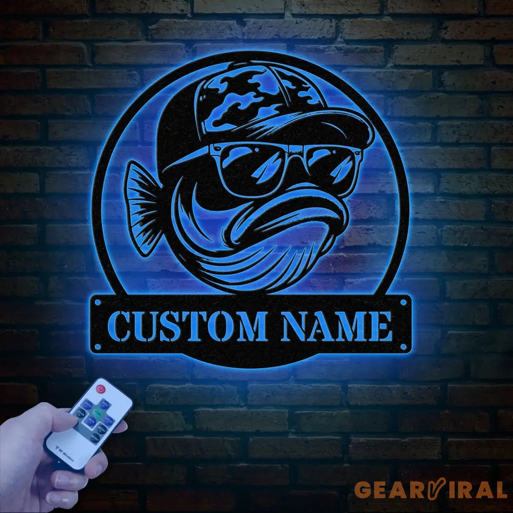 Personalized Fishing Metal Sign Custom Funny Bass Fish LED Wall Art Outdoor Fishing Cabin Decor Fisherman Name Sign